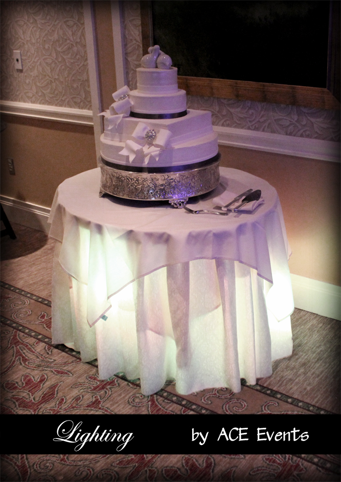 CT Wedding Uplighting Cake Table at Lake of Isles in North Stonington CT