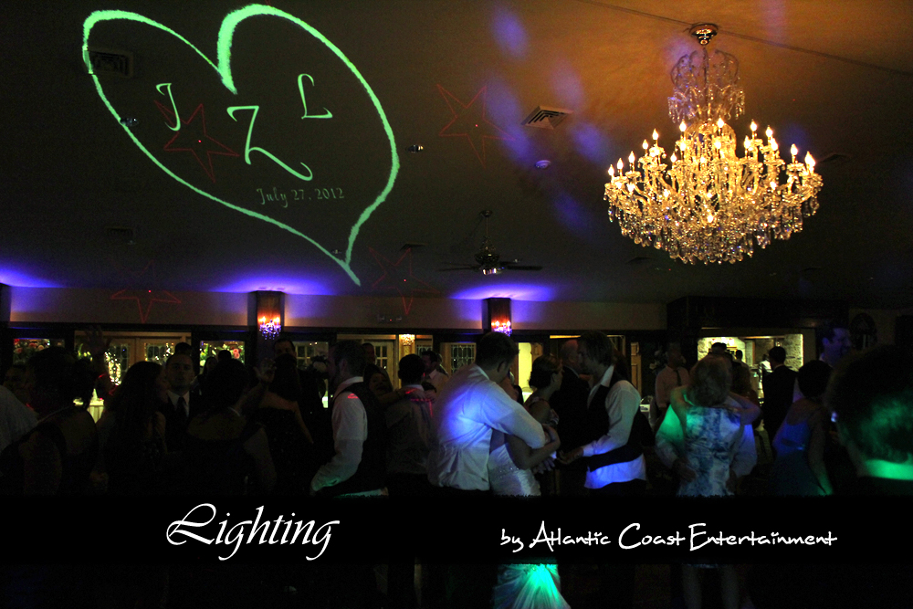 Wireless Uplighting as Columns and heart monogram at the Saint Clements Castle in Portland CT by Atlantic Coast Entertainment
