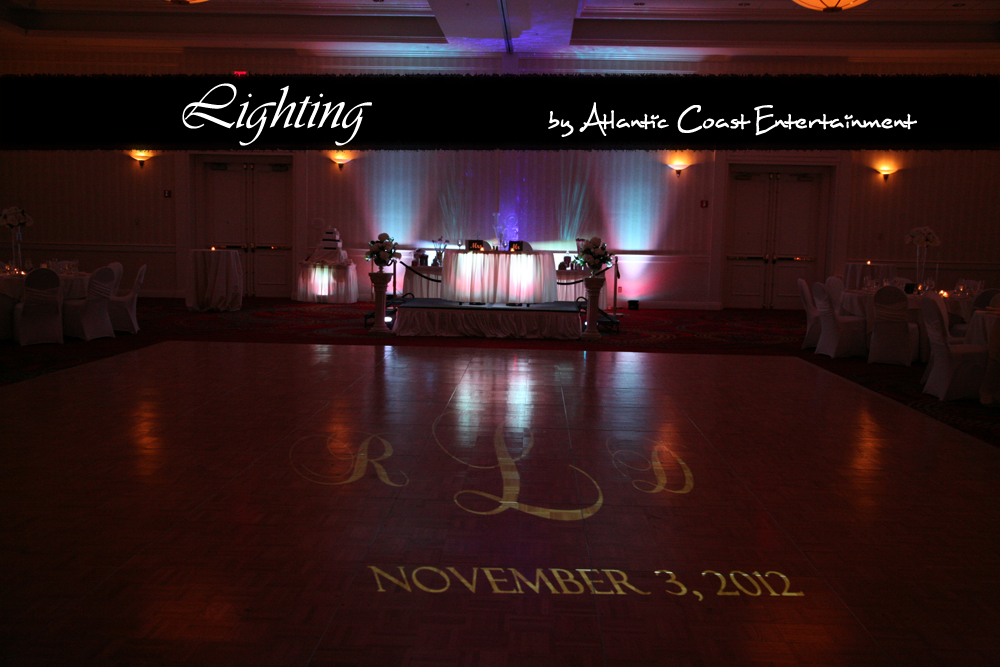 CT Wedding Sweetheart Table with Uplighting and Monogram at the Marriott in Groton CT