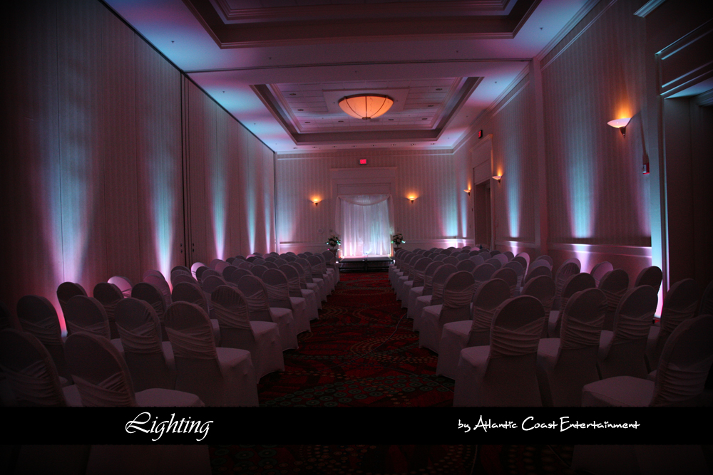 Wedding Ceremony Uplighting in white at the Marriott in Groton CT