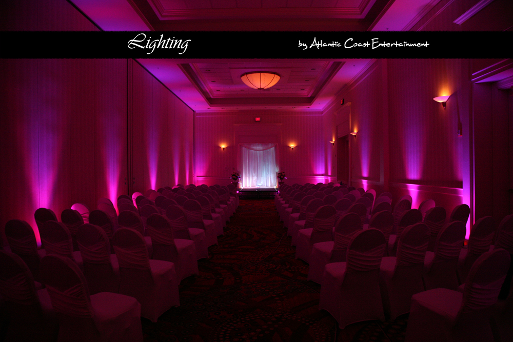 Wedding Ceremony Uplighting in pink at the Marriott in Groton CT