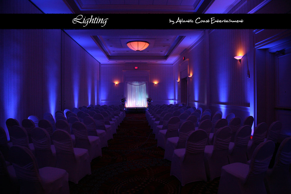 Wedding Ceremony Uplighting in purple at the Marriott in Groton CT