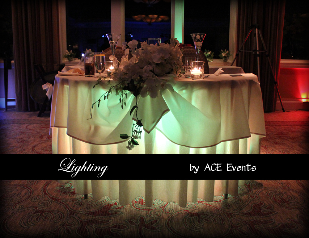 CT Wedding Sweetheart Table with Uplighting at Lake of Isles in North Stonington CT
