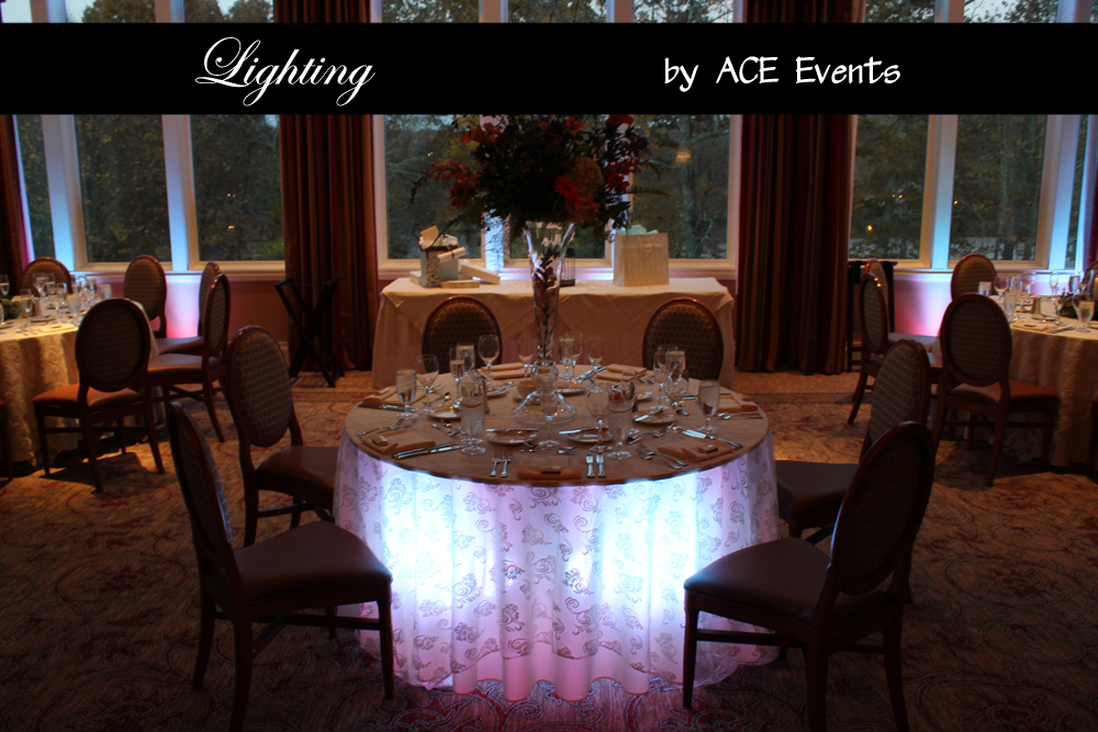 CT Wedding Sweetheart Table with Uplighting at the Lake of Isles in Stonington CT